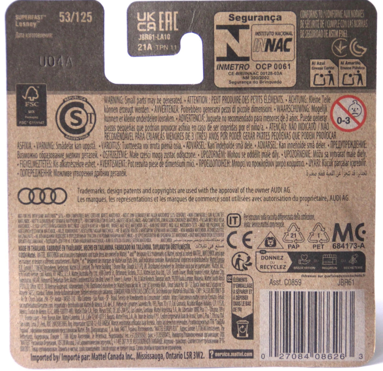 Matchbox AUDI  - 2019 AUDI TT RS COUPÉ Silber 53/125  1:64